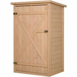 Outsunny Armoire Abri De Jardin Remise Pour Outils - Grande Porte Verrouillable Loquet - 2 étagères - Toit Bitumé Incliné Bois De Sapin Pré-huilé - Beige