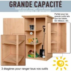 Outsunny Armoire Abri De Jardin Remise Pour Outils - Grande Porte Verrouillable Loquet - 2 étagères - Toit Bitumé Incliné Bois De Sapin Pré-huilé - Beige -Rangement de jardin Soldes 29226437 4
