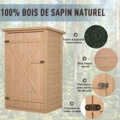 Outsunny Armoire Abri De Jardin Remise Pour Outils - Grande Porte Verrouillable Loquet - 2 étagères - Toit Bitumé Incliné Bois De Sapin Pré-huilé - Beige -Rangement de jardin Soldes 29226437 5