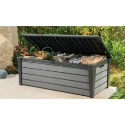 Chalet & Jardin Coffre-Banc De Jardin BROSSIUM - 455L - 145 X 70 X 60 Cm - Gris