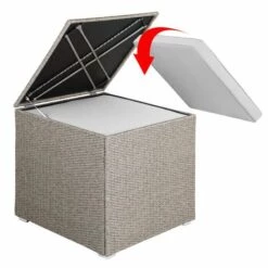 Casaria Coffre De Rangement 75x75x70cm Idéal Coussin Polyrotin Résistant Intempéries Revêtement Imperméable Intérieur Crème -Rangement de jardin Soldes 34975141 3