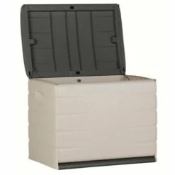 PLASTIKEN Coffre Cadenassable Avec Roulettes - 190 L - Fonctionnel Et Esthétique - Beige Et Gris Foncé