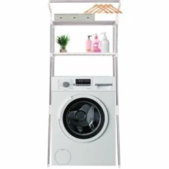 CLP Etagère Pour Lave-linge Ellsworth En Tubes D'acier Avec Deux Espaces De Rangement Blanc