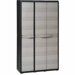 HAPPYSHOPPING Armoire De Rangement De Jardin Avec 4 Etageres Noir Et Gris