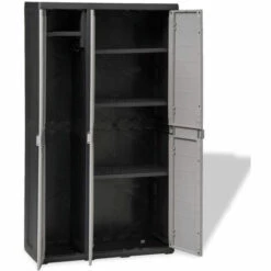 HAPPYSHOPPING Armoire De Rangement De Jardin Avec 4 Etageres Noir Et Gris -Rangement de jardin Soldes 40752518 5