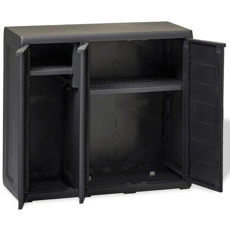 HAPPYSHOPPING Armoire De Rangement De Jardin Avec 2 Etageres Noir 5 HAPPYSHOPPING Armoire De Rangement De Jardin Avec 2 Etageres Noir – Image 3