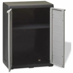 HAPPYSHOPPING Armoire De Rangement De Jardin Avec 1 Etagere Noir Et Gris -Rangement de jardin Soldes 40752534 3