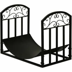 Outsunny Range-bûches Rack à Bûches Style Fer Forgé Dim. 60,5L X 36l X 46,5H Cm Métal Noir