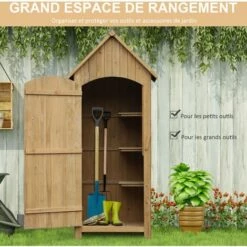 Outsunny Armoire Abri De Jardin Remise Pour Outils 3 étagères Porte Loquet Toit Pente Bitumé Dim. 77L X 54l X 179H Cm Bois Sapin Pré-huilé -Rangement de jardin Soldes 44066266 4