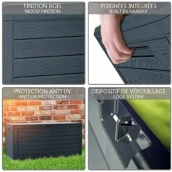 VOUNOT Coffre De Rangement Exterieur 280L En PP 116x44x55CM Style Bois Anthracite -Rangement de jardin Soldes 46771208 3