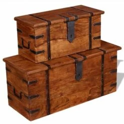 VidaXL Ensemble De Deux Coffres De Rangement Bois Massif - Brun 11 VidaXL Ensemble De Deux Coffres De Rangement Bois Massif - Brun -Rangement de jardin Soldes 5055543 5
