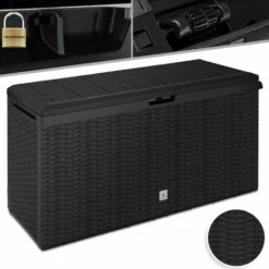 KESSER® Caisse De Rangement | Coffre à Coussins 290 litres Avec Roulettes, Couvercle Rabattable, Poignées, Plastique Façon Rotin | Coffre De Jardin | Coffre De Rangement Extérieur Résistant Aux Intempéries | Bac De Rangement