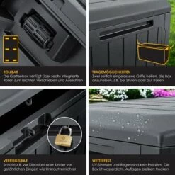 KESSER® Caisse De Rangement | Coffre à Coussins 290 litres Avec Couvercle Verrouillable Et Poignées | Coffre De Jardin 9 KESSER® Caisse De Rangement | Coffre à Coussins 290 litres Avec Couvercle Verrouillable Et Poignées | Coffre De Jardin -Rangement de jardin Soldes 50753449 3