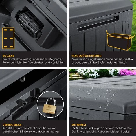 KESSER® Caisse De Rangement | Coffre à Coussins 290 litres Avec Couvercle Verrouillable Et Poignées | Coffre De Jardin 5 KESSER® Caisse De Rangement | Coffre à Coussins 290 litres Avec Couvercle Verrouillable Et Poignées | Coffre De Jardin – Image 3