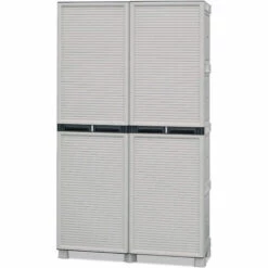 Dmora Armoire Extérieure Ou Intérieure, 2 Portes Et 3 Niveaux En Polypropylène, 100% Made In Italy, 100x39h172 Cm, Couleur Gris Clair -Rangement de jardin Soldes 51647091 2