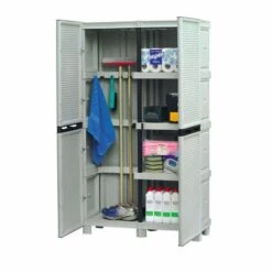 Dmora Armoire Extérieure Ou Intérieure, 2 Portes Et 3 Niveaux En Polypropylène, 100% Made In Italy, 100x39h172 Cm, Couleur Gris Clair -Rangement de jardin Soldes 51647091 3