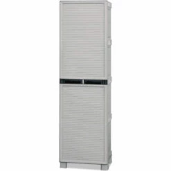 Dmora Armoire Polyvalente Extérieure Ou Intérieure, 1 Porte Mobile Et 3 Niveaux En Polypropylène, 100% Made In Italy, 50x39h172 Cm, Couleur Gris Clair -Rangement de jardin Soldes 51647096 2