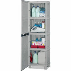 Dmora Armoire Polyvalente Extérieure Ou Intérieure, 1 Porte Mobile Et 3 Niveaux En Polypropylène, 100% Made In Italy, 50x39h172 Cm, Couleur Gris Clair -Rangement de jardin Soldes 51647096 4