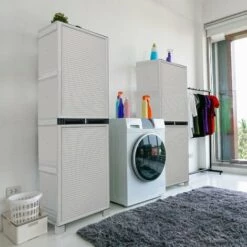 Dmora Armoire D'habillage Extérieure Ou Interne, Armoire à 1 Porte Et 2 Niveaux En Polypropylène, 100% Made In Italy, 50x39h172 Cm De Couleur Gris Clair