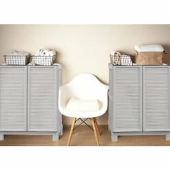 Dmora Armoire Polyvalente Extérieure Ou Interne, Armoire Basse Avec 2 Portes Et 1 étagère En Polypropylène, 100% Made In Italy, 70x39h92 Cm De Couleur Gris Clair