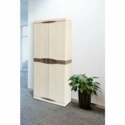 Dmora Armoire De Porte Extérieure Ou Intérieure, Étagère S De Polypropylène Mobiles à 4 Portes à 2 Portes, 100% Made In Italy, 70x47h178 Cm, Couleur Beige