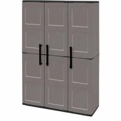 Dmora Armoire Extérieure Ou Intérieure, 3 Portes Et 3 Niveaux En Polypropylène Ajustables, 100% Made In Italy, 102x37h163 Cm, Couleur Grise -Rangement de jardin Soldes 51647124 2