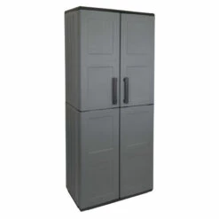 Dmora Armoire Extérieure Ou Intérieure, 2 Portes Et 3 Niveaux En Polypropylène Ajustables, 100% Made In Italy, 68x37h163 Cm, Couleur Grise -Rangement de jardin Soldes 51647152 2