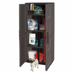 Dmora Armoire Extérieure Ou Intérieure, 2 Portes Et 3 Niveaux En Polypropylène Ajustables, 100% Made In Italy, 68x37h163 Cm, Couleur Grise -Rangement de jardin Soldes 51647152 5