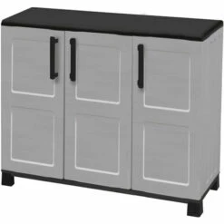 Dmora Armoire Polyvalente Extérieure Ou Intérieure, 3 Portes Et 1 étagère En Polypropylène, 100% Mobile Fabriqué En Italie, 102x37h90 Cm, Couleur Gris Clair -Rangement de jardin Soldes 51647157 2