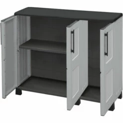 Dmora Armoire Polyvalente Extérieure Ou Intérieure, 3 Portes Et 1 étagère En Polypropylène, 100% Mobile Fabriqué En Italie, 102x37h90 Cm, Couleur Gris Clair -Rangement de jardin Soldes 51647157 3