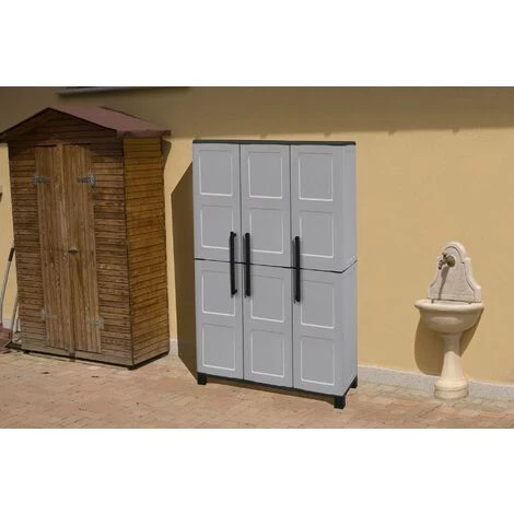 Dmora Armoire Extérieure Ou Intérieure, 3 Portes Et 3 Niveaux En Polypropylène, 100% Made In Italy, 102x37h169 Cm, Couleur Gris Clair 3 Dmora Armoire Extérieure Ou Intérieure, 3 Portes Et 3 Niveaux En Polypropylène, 100% Made In Italy, 102x37h169 Cm, Couleur Gris Clair