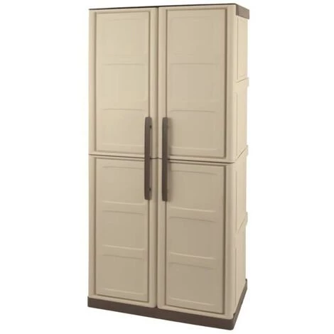 Dmora Armoire Extérieure Ou Intérieure, 2 Portes Et 3 Niveaux En Polypropylène, 100% Made In Italy, 70x39h165 Cm, Couleur Beige 4 Dmora Armoire Extérieure Ou Intérieure, 2 Portes Et 3 Niveaux En Polypropylène, 100% Made In Italy, 70x39h165 Cm, Couleur Beige – Image 2