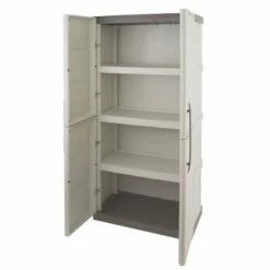Dmora Armoire Polyvalente Extérieure Ou Intérieure, 2 Portables Mobiles Et 3 Niveaux En Polypropylène, 100% Made In Italy, 70x39h165 Cm, Couleur Beige -Rangement de jardin Soldes 51647190 3