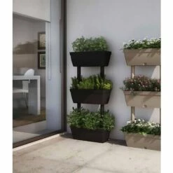 Dmora Ensemble De 3 Vases Pour Jardin De Légumes à Domicile, Ensemble De 3 Vases De Porte De Fleurs Pour Intérieur Ou Externe, 100% Made In Italy, 49x22h16 Cm, Couleur Anthracite