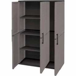 Dmora Armoire Extérieure Ou Intérieure, 3 Portes Et 3 Niveaux En Polypropylène Ajustables, 100% Fabriqués En Itala, 102x37h163 Cm, Couleur Grise -Rangement de jardin Soldes 51776655 3