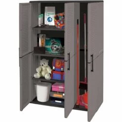 Dmora Armoire Extérieure Ou Intérieure, 3 Portes Et 3 Niveaux En Polypropylène Ajustables, 100% Fabriqués En Itala, 102x37h163 Cm, Couleur Grise -Rangement de jardin Soldes 51776655 4