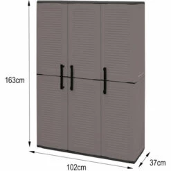 Dmora Armoire Extérieure Ou Intérieure, 3 Portes Et 3 Niveaux En Polypropylène Ajustables, 100% Fabriqués En Itala, 102x37h163 Cm, Couleur Grise -Rangement de jardin Soldes 51776655 5