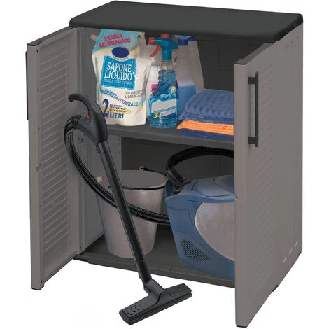 Dmora Armoire Polyvalente Multi-usines Ou Interne, Armoire Basse Avec 2 Portes Et 1 étagère En Polypropylène, 100% Made In Italy, 68x37h84 Cm, Couleur Grise 6 Dmora Armoire Polyvalente Multi-usines Ou Interne, Armoire Basse Avec 2 Portes Et 1 étagère En Polypropylène, 100% Made In Italy, 68x37h84 Cm, Couleur Grise – Image 4