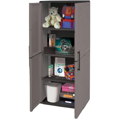 Dmora Armoire Polyvalente Extérieure Ou Intérieure, Mobile 2 Portes Et 3 Niveaux De Polypropylène Ajustables, 100% Made In Italy, 68x37h163 Cm, Couleur Grise 5 Dmora Armoire Polyvalente Extérieure Ou Intérieure, Mobile 2 Portes Et 3 Niveaux De Polypropylène Ajustables, 100% Made In Italy, 68x37h163 Cm, Couleur Grise – Image 3