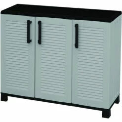 Dmora Armoire Polyvalente Extérieure Ou Intérieure, 3 Portes Et 1 étagère De Polypropylène, 100% Made In Italy, 102x37h90 Cm, Couleur Grise -Rangement de jardin Soldes 51776667 2