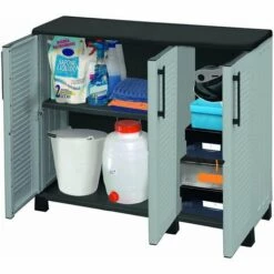 Dmora Armoire Polyvalente Extérieure Ou Intérieure, 3 Portes Et 1 étagère De Polypropylène, 100% Made In Italy, 102x37h90 Cm, Couleur Grise -Rangement de jardin Soldes 51776667 3