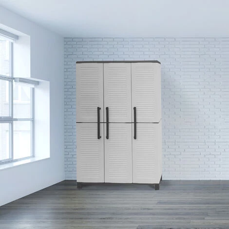 Dmora Armoire Extérieure Ou Intérieure, 3 Portes Et 3 Niveaux En Polypropylène Ajustables, 100% Made In Italy, 102x37h169 Cm, Couleur Grise 3 Dmora Armoire Extérieure Ou Intérieure, 3 Portes Et 3 Niveaux En Polypropylène Ajustables, 100% Made In Italy, 102x37h169 Cm, Couleur Grise