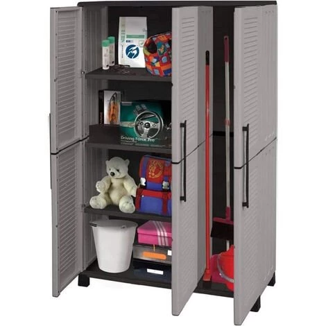 Dmora Armoire Extérieure Ou Intérieure, 3 Portes Et 3 Niveaux En Polypropylène Ajustables, 100% Made In Italy, 102x37h169 Cm, Couleur Grise 5 Dmora Armoire Extérieure Ou Intérieure, 3 Portes Et 3 Niveaux En Polypropylène Ajustables, 100% Made In Italy, 102x37h169 Cm, Couleur Grise – Image 3