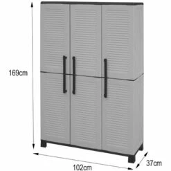 Dmora Armoire Extérieure Ou Intérieure, 3 Portes Et 3 Niveaux En Polypropylène Ajustables, 100% Made In Italy, 102x37h169 Cm, Couleur Grise 9 Dmora Armoire Extérieure Ou Intérieure, 3 Portes Et 3 Niveaux En Polypropylène Ajustables, 100% Made In Italy, 102x37h169 Cm, Couleur Grise -Rangement de jardin Soldes 51776670 4