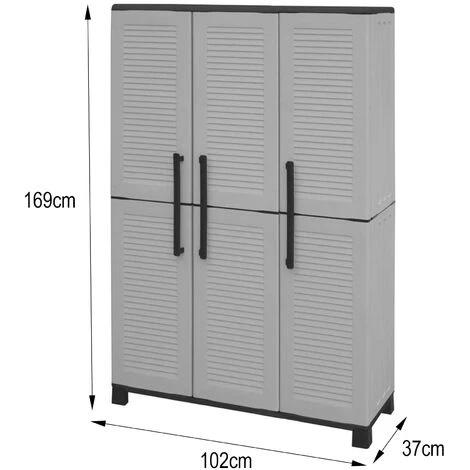 Dmora Armoire Extérieure Ou Intérieure, 3 Portes Et 3 Niveaux En Polypropylène Ajustables, 100% Made In Italy, 102x37h169 Cm, Couleur Grise 6 Dmora Armoire Extérieure Ou Intérieure, 3 Portes Et 3 Niveaux En Polypropylène Ajustables, 100% Made In Italy, 102x37h169 Cm, Couleur Grise – Image 4