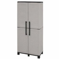 Dmora Armoire Extérieure Ou Intérieure, 2 Portes Et 3 Niveaux En Polypropylène Ajustables, 100% Made In Italy, 68x37h169 Cm, Couleur Grise -Rangement de jardin Soldes 51776675 2