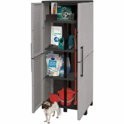 Dmora Armoire Extérieure Ou Intérieure, 2 Portes Et 3 Niveaux En Polypropylène Ajustables, 100% Made In Italy, 68x37h169 Cm, Couleur Grise -Rangement de jardin Soldes 51776675 3