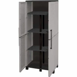 Dmora Armoire Extérieure Ou Intérieure, 2 Portes Et 3 Niveaux En Polypropylène Ajustables, 100% Made In Italy, 68x37h169 Cm, Couleur Grise -Rangement de jardin Soldes 51776675 4