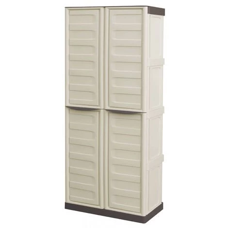 Dmora Armoire Extérieure Ou Intérieure, 2 Portes Et 3 Niveaux En Polypropylène, 100% Made In Italy, 70x39h165 Cm, Couleur Beige 4 Dmora Armoire Extérieure Ou Intérieure, 2 Portes Et 3 Niveaux En Polypropylène, 100% Made In Italy, 70x39h165 Cm, Couleur Beige – Image 2