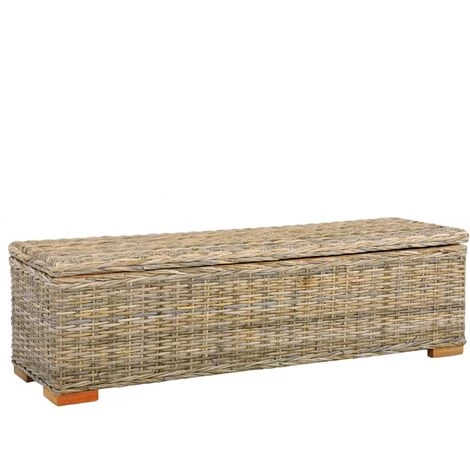 YOUTHUP Boîte De Rangement 120 Cm Rotin Naturel Kubu Et Manguier Solide - Brun 3 YOUTHUP Boîte De Rangement 120 Cm Rotin Naturel Kubu Et Manguier Solide - Brun